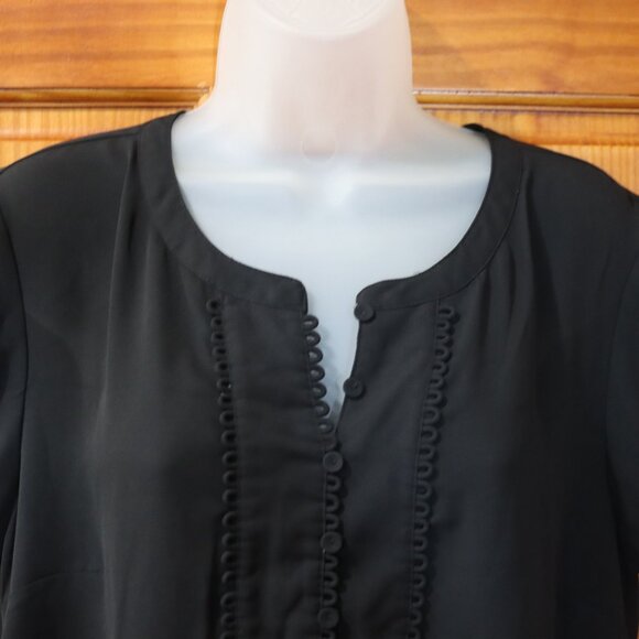 Daniel Rainn Black Cap Sleeve Button And Eyelet Blouse LG - Picture 2 of 12